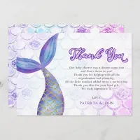 Purple Glitter Mermaid Tail Baby Shower Thank You Card