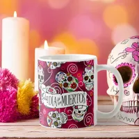 Sugar Skulls and Swirls Rose Red ID725 Coffee Mug