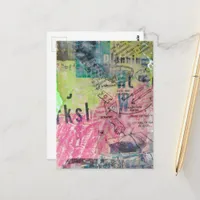 Retro Woodworking mixed media collage colorful Postcard