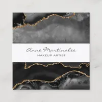 Gold Glitter Black Agate Square Business Card