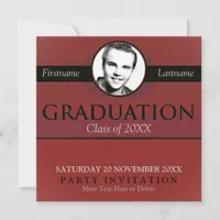 Red & Grey Stylish Graduation w/ Photo Invitation