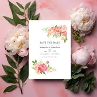 Spring Watercolor Peonies Wedding Photo Save The Date