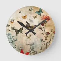 Butterflies and Red Heart Round Clock