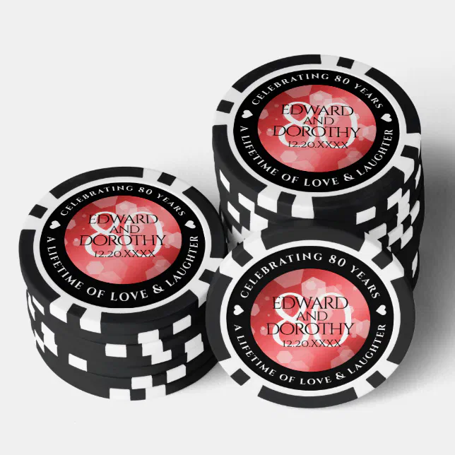 Elegant 80th Ruby Wedding Anniversary Celebration Poker Chips