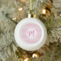 Lets Go Pink Monogram Ceramic Ball Christmas Ornament