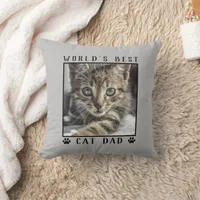 World's Best Cat Dad Paw Prints Pet Photo on Gray Throw Pillow