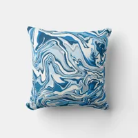  Blue Digital Fluid Art Marble Stripes Throw Pillow