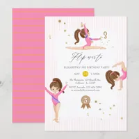 Pink and Gold Gymnastics 3rd Birthday Party Invitation
