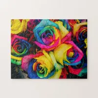 Rainbow Roses Colorful Floral Flower Bouquet Jigsaw Puzzle