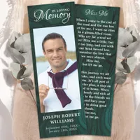 Memorial Prayer Card Photo Emerald Green Funeral Bookmarks