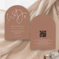 Modern We Do Script Soft Brown QR Code Wedding Invitation