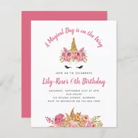 BUDGET Unicorn Face Floral Birthday Invitation