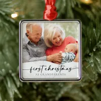 First Christmas as Grandparents Marble Photo  Metal Ornament