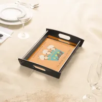 Cute Alpacas Rocking Goatees & Teal Serapes Serving Tray