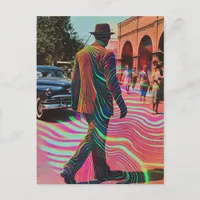 Surreal Vintage City Scene Man Walking Postcard
