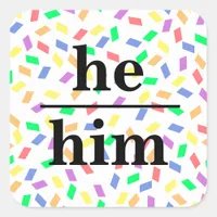 He him pastel rainbow sprinkles pronoun  square sticker