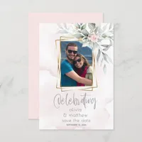 Wedding | Floral Photo Frame Pale Pink Invitation