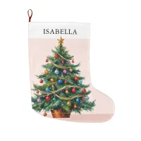 Retro Personalized Festive Xmas Tree Large Christmas Stocking