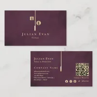 Elegant Artistic Monogram Burgundy Red Gold Business Card
