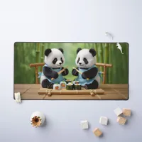 Cute Panda Bear Cubs Preparing Sushi Desk Mat