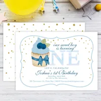 Glitter Confetti Cupcake 1st Birthday Party  Invitation