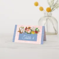 Blue Blush Pink Rose Rose Bouquet Table Card