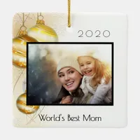 Christmas mother photo gold ceramic ornament