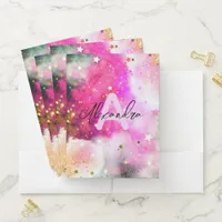 Pretty Stars Pink Clouds and Fancy Chic Script Pocket Folder