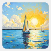 Sailboat at Sunset Square Sticker