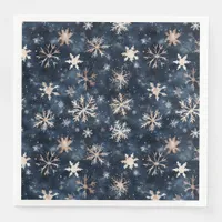 Simple Dark Blue with Snowflakes Paper Dinner Napkins