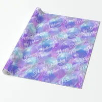 Sparkling Purple Teal Blue Birthday Party Balloons Wrapping Paper