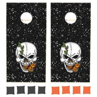 Black and White Skull with Butterfly   Cornhole Set