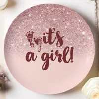 Rose Gold Glitter Blush Pink Ombre Its A Girl Baby Paper Plates