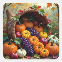 Autumn Harvest and Blessings Cornucopia  Square Sticker