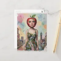Surreal Abstract Person with a Apple For a Head Postcard