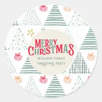 Retro Green Christmas Trees Modern Abstract Unique Classic Round Sticker