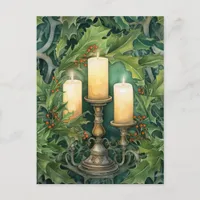 Vintage Christmas Candle Watercolor Postcard