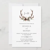 Chic Rustic Antlers Boho Wedding Invitation