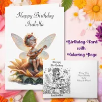 Cute Fairy Girl with Viola on Flower Birthday Card