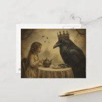 Fantasy Child a Royal Raven Tea Party Retro Style Postcard