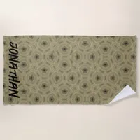 Monogram Name Black and Beige pattern | Beach Towel