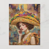 Surreal Woman With Giant Taco Hat Postcard