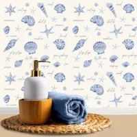 Shells Starfish Sun Fun Text Blue ID918  Wallpaper