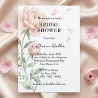 Blush Pink Coral Watercolor Peony Bridal Shower Invitation