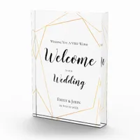 Welcome to our Wedding Text/Gold Geometric Sign Photo Block