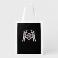 Autism Skull Hand Puzzle Piece Heart Creative Grocery Bag