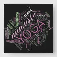 Yoga Word Cloud Plum/Green ID254 Square Wall Clock