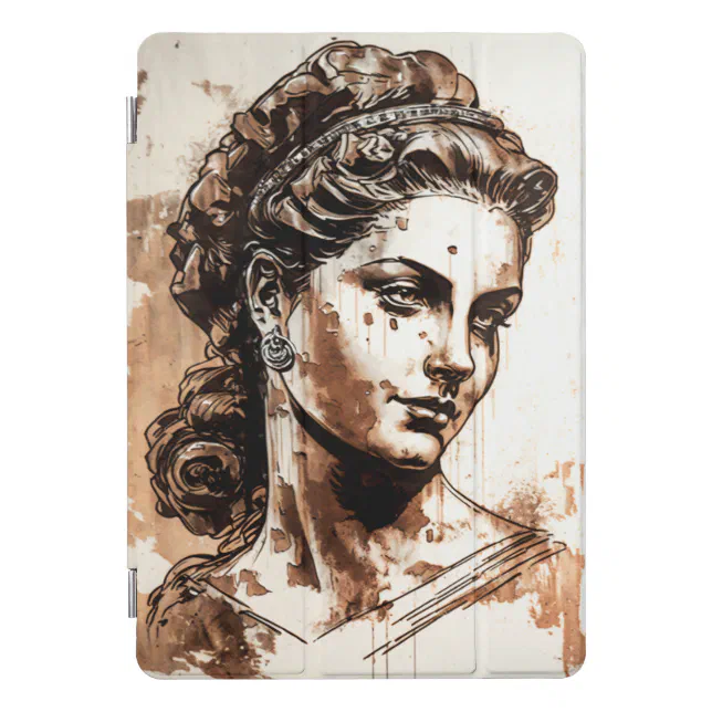 Roman Woman Portrait Ink and Rust Whitewashed Wood iPad Pro Cover