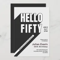 Modern Black & White Bold Typography 50th Birthday Invitation