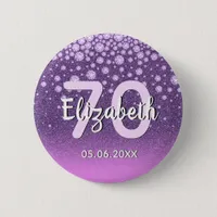 70th birthday party diamonds glitter purple pink button